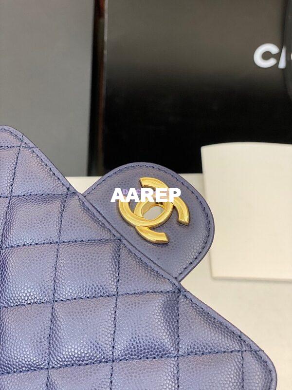 Replica Chanel Quilted Mini Classic Flap Bag Tiny Grainy Caviar with Edge Stitching Navy Blue 12