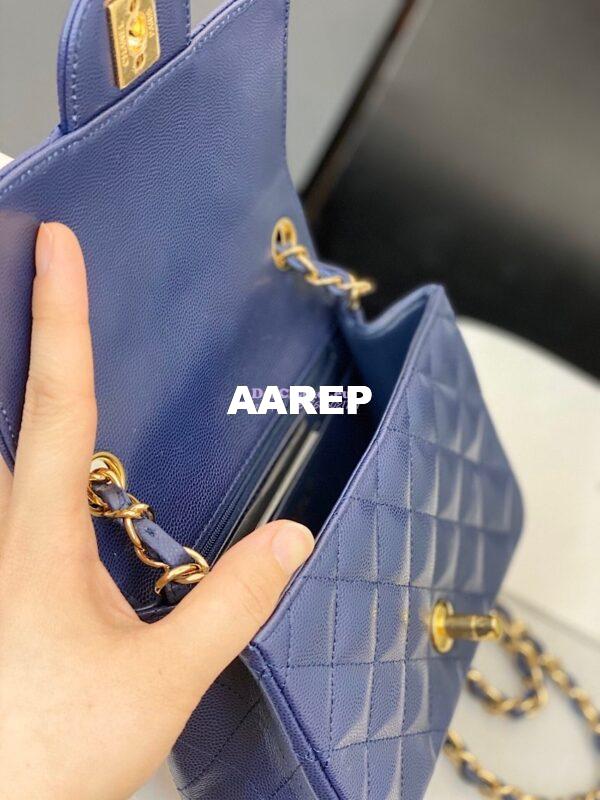 Replica Chanel Quilted Mini Classic Flap Bag Tiny Grainy Caviar with Edge Stitching Navy Blue 13