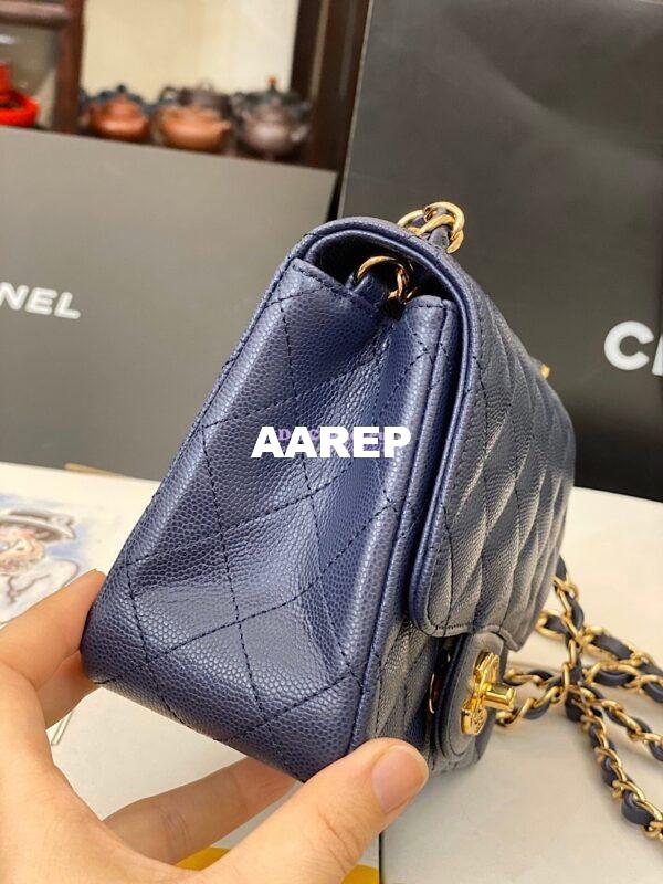 Replica Chanel Quilted Mini Classic Flap Bag Tiny Grainy Caviar with Edge Stitching Navy Blue 14