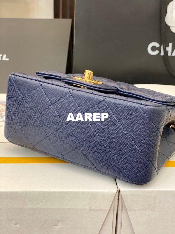 Replica Chanel Quilted Mini Classic Flap Bag Tiny Grainy Caviar with Edge Stitching Navy Blue 15