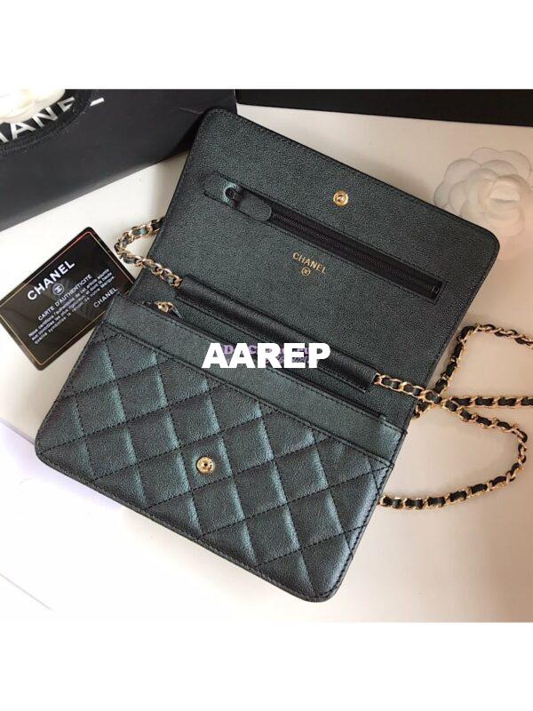 Replica Chanel CC 19s Iridescent Grainy Calfskin Wallet On Chain WOC Bag Black 7