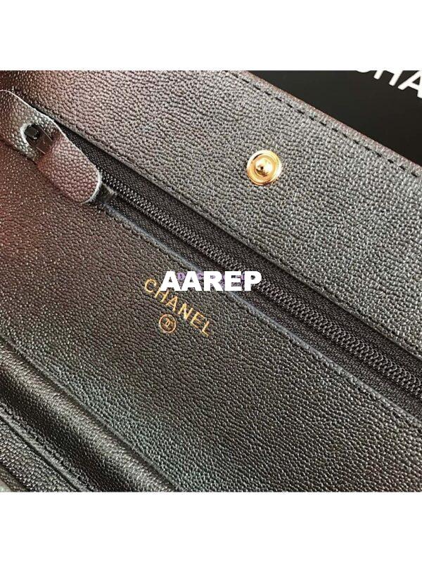 Replica Chanel CC 19s Iridescent Grainy Calfskin Wallet On Chain WOC Bag Black 8