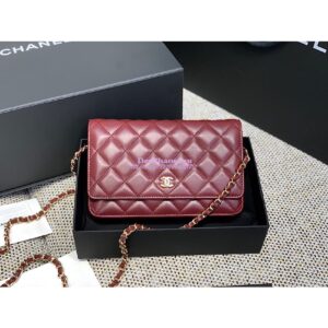 Replica Chanel CC Classic Lambskin Wallet On Chain WOC Wine Bag