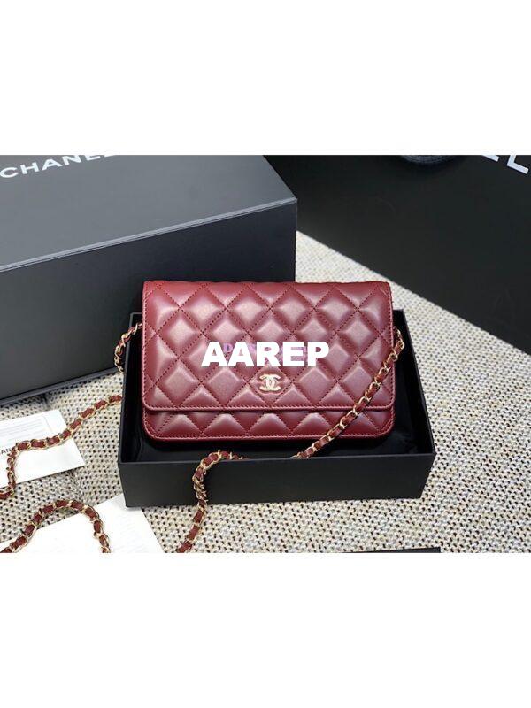 Replica Chanel CC Classic Lambskin Wallet On Chain WOC Wine Bag 3
