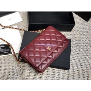 Replica Chanel CC Classic Lambskin Wallet On Chain WOC Wine Bag 2