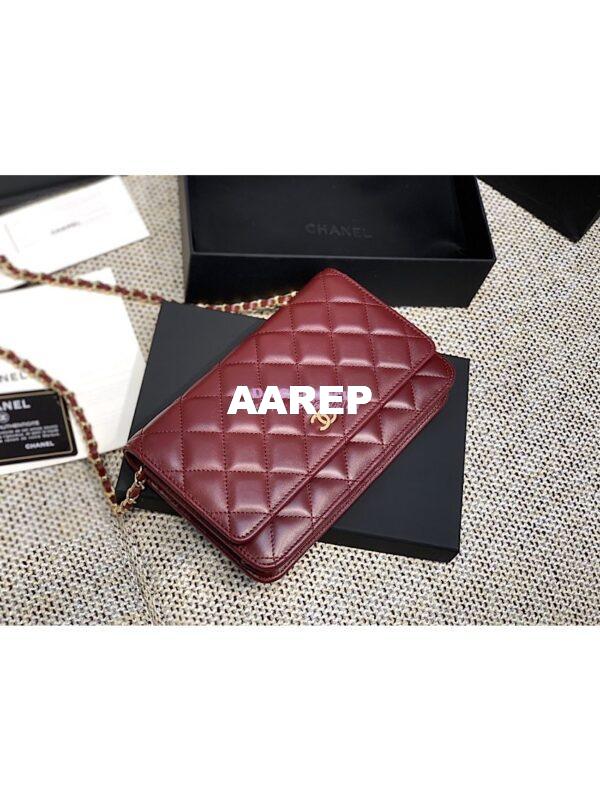 Replica Chanel CC Classic Lambskin Wallet On Chain WOC Wine Bag 4