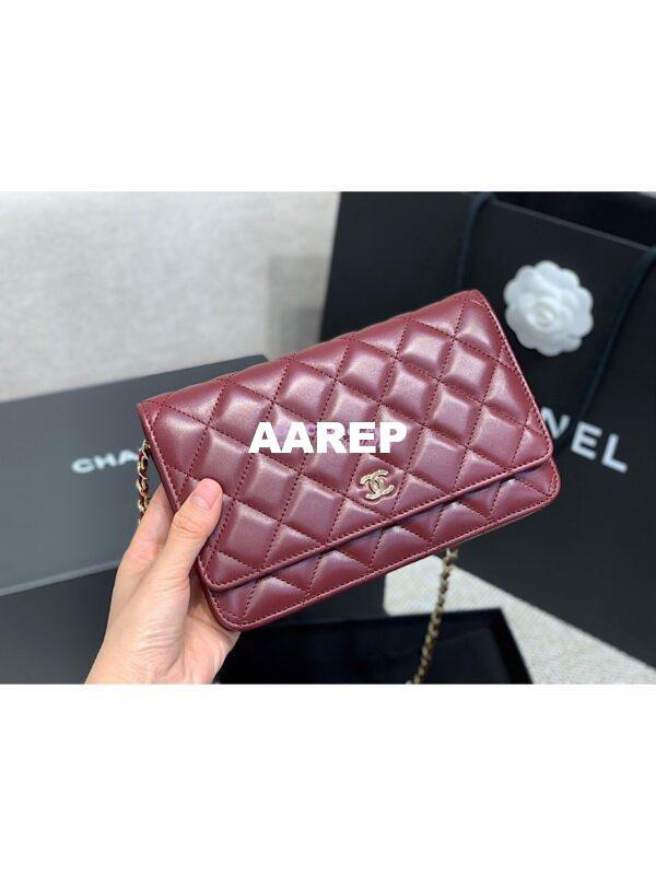 Replica Chanel CC Classic Lambskin Wallet On Chain WOC Wine Bag 5