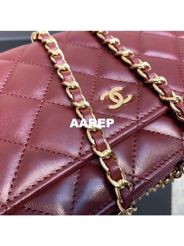 Replica Chanel CC Classic Lambskin Wallet On Chain WOC Wine Bag 8