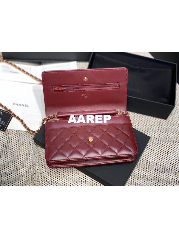 Replica Chanel CC Classic Lambskin Wallet On Chain WOC Wine Bag 9