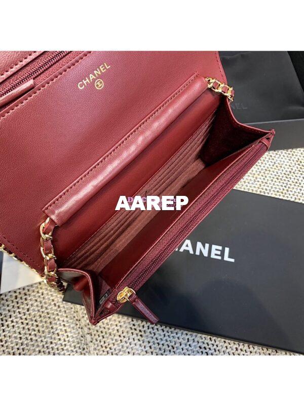 Replica Chanel CC Classic Lambskin Wallet On Chain WOC Wine Bag 10