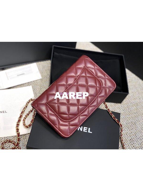 Replica Chanel CC Classic Lambskin Wallet On Chain WOC Wine Bag 11
