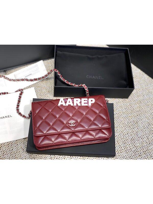 Replica Chanel CC Classic Lambskin Wallet On Chain WOC Wine Bag 12