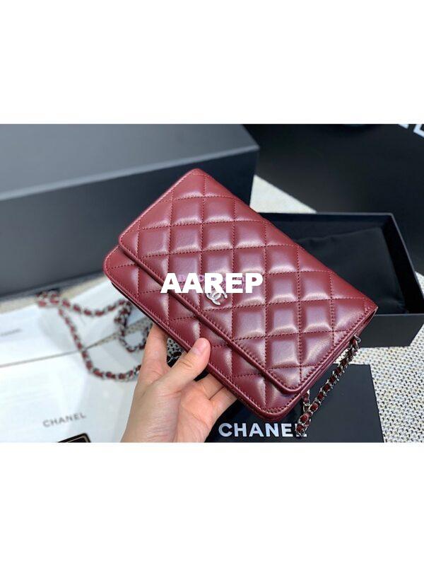 Replica Chanel CC Classic Lambskin Wallet On Chain WOC Wine Bag 13