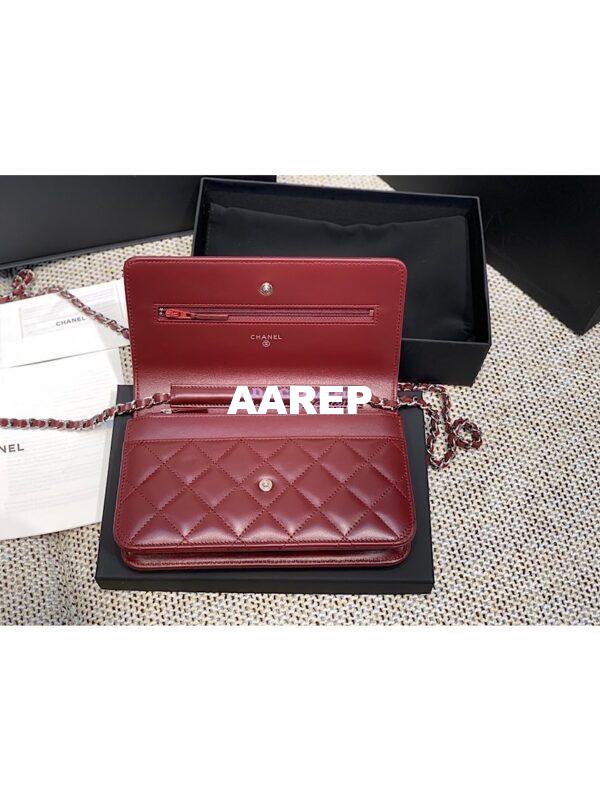 Replica Chanel CC Classic Lambskin Wallet On Chain WOC Wine Bag 15