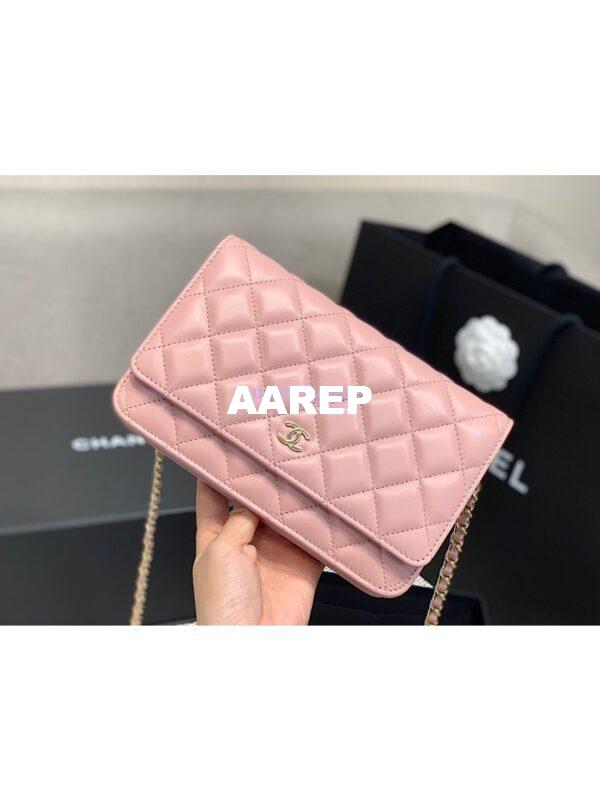 Replica Chanel CC Classic Lambskin Wallet On Chain WOC Pink Bag