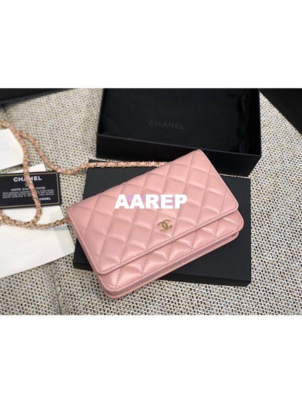Replica Chanel CC Classic Lambskin Wallet On Chain WOC Pink Bag 2