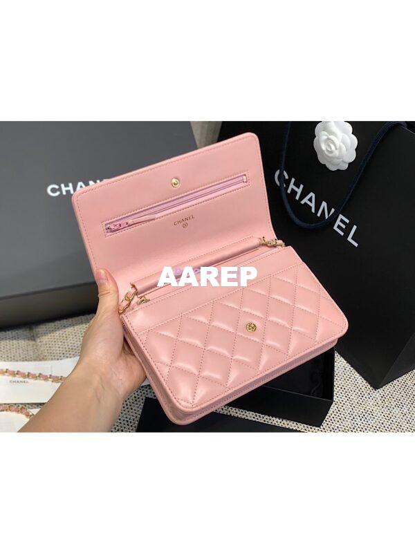 Replica Chanel CC Classic Lambskin Wallet On Chain WOC Pink Bag 4