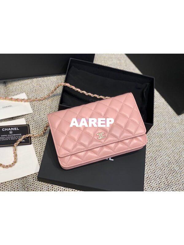 Replica Chanel CC Classic Lambskin Wallet On Chain WOC Pink Bag 9