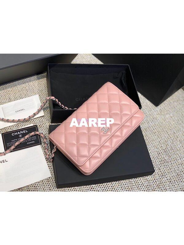 Replica Chanel CC Classic Lambskin Wallet On Chain WOC Pink Bag 10