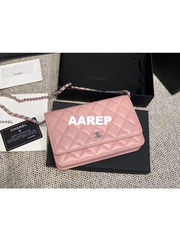 Replica Chanel CC Classic Lambskin Wallet On Chain WOC Pink Bag 11