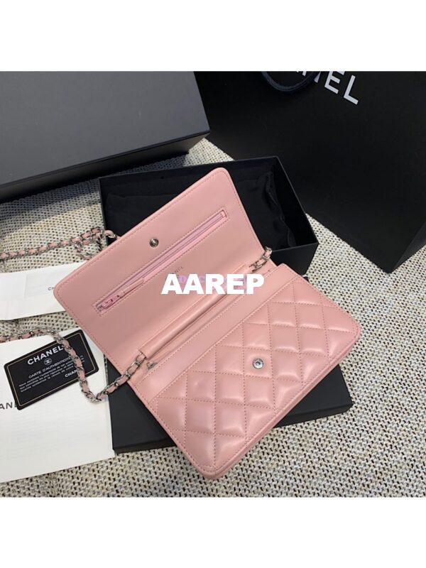Replica Chanel CC Classic Lambskin Wallet On Chain WOC Pink Bag 12