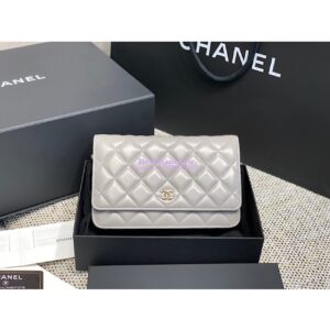 Replica Chanel CC Classic Lambskin Wallet On Chain WOC Grey Bag