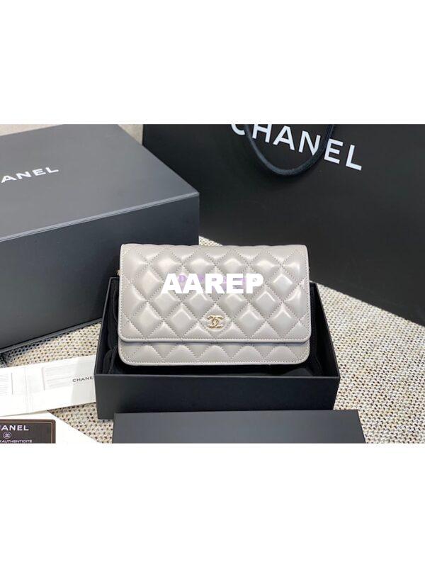 Replica Chanel CC Classic Lambskin Wallet On Chain WOC Grey Bag 3