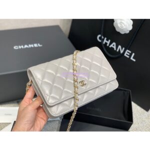 Replica Chanel CC Classic Lambskin Wallet On Chain WOC Grey Bag 2