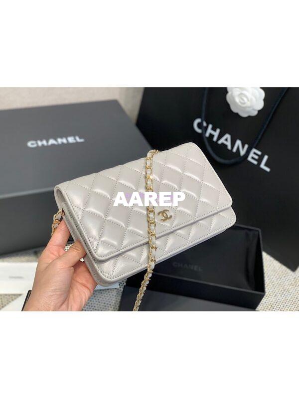Replica Chanel CC Classic Lambskin Wallet On Chain WOC Grey Bag 4