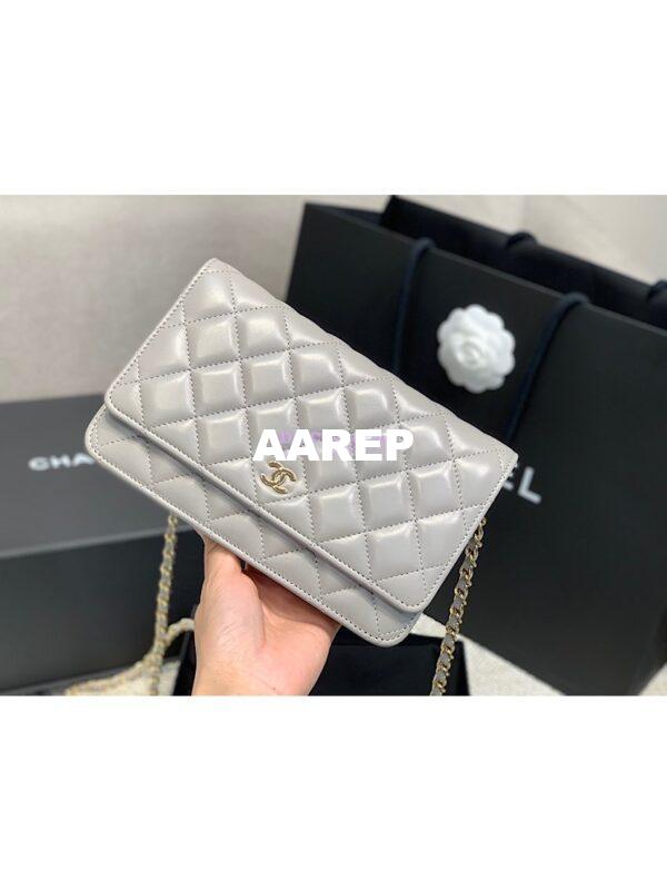 Replica Chanel CC Classic Lambskin Wallet On Chain WOC Grey Bag 5