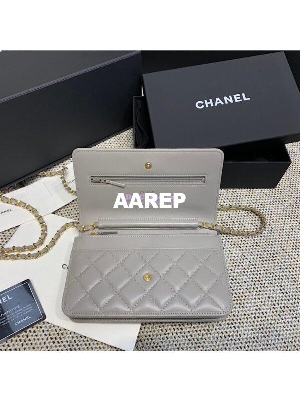 Replica Chanel CC Classic Lambskin Wallet On Chain WOC Grey Bag 8