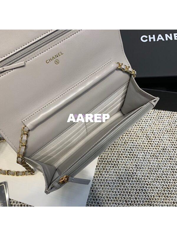 Replica Chanel CC Classic Lambskin Wallet On Chain WOC Grey Bag 9