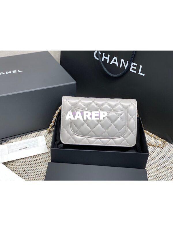 Replica Chanel CC Classic Lambskin Wallet On Chain WOC Grey Bag 10