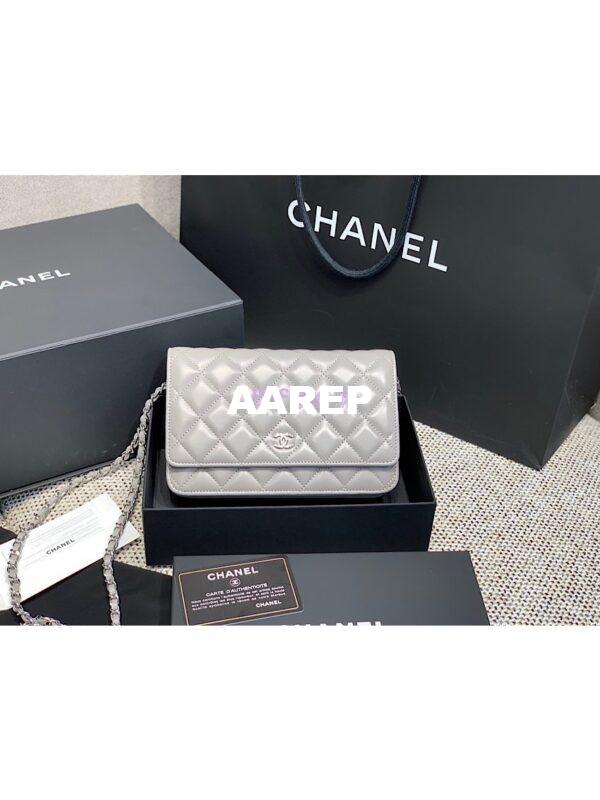 Replica Chanel CC Classic Lambskin Wallet On Chain WOC Grey Bag 11