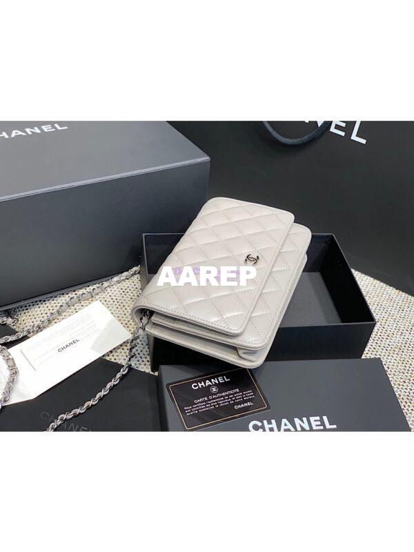 Replica Chanel CC Classic Lambskin Wallet On Chain WOC Grey Bag 12