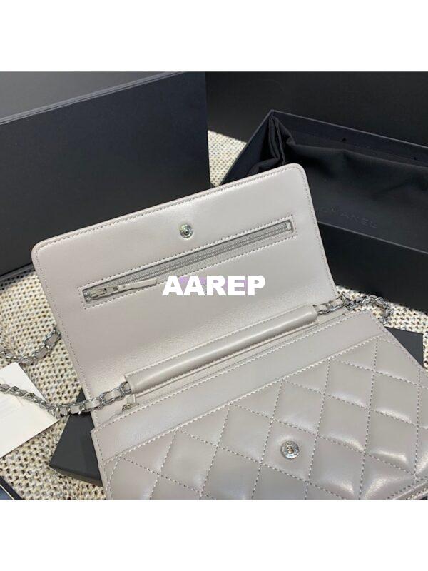 Replica Chanel CC Classic Lambskin Wallet On Chain WOC Grey Bag 14