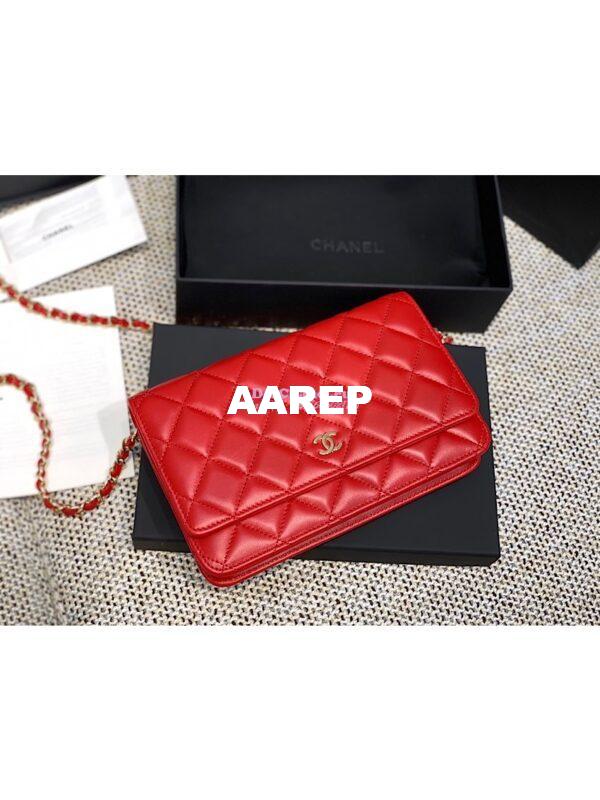 Replica Chanel CC Classic Lambskin Wallet On Chain WOC Red Bag