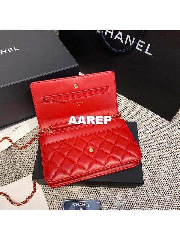 Replica Chanel CC Classic Lambskin Wallet On Chain WOC Red Bag 5