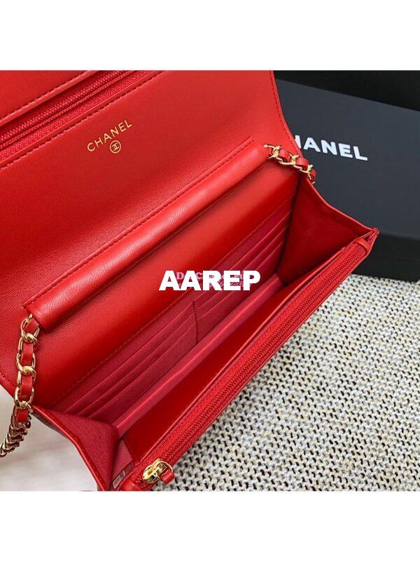 Replica Chanel CC Classic Lambskin Wallet On Chain WOC Red Bag 6