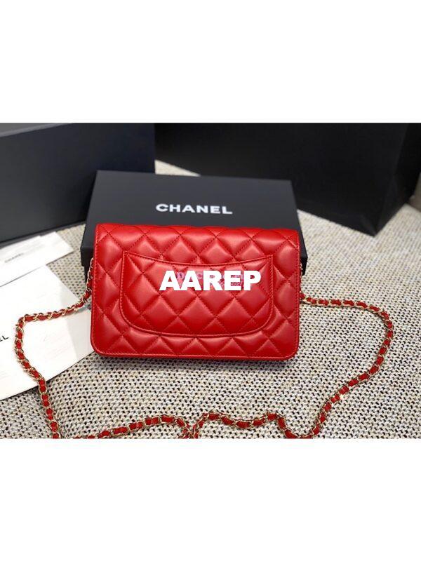 Replica Chanel CC Classic Lambskin Wallet On Chain WOC Red Bag 7