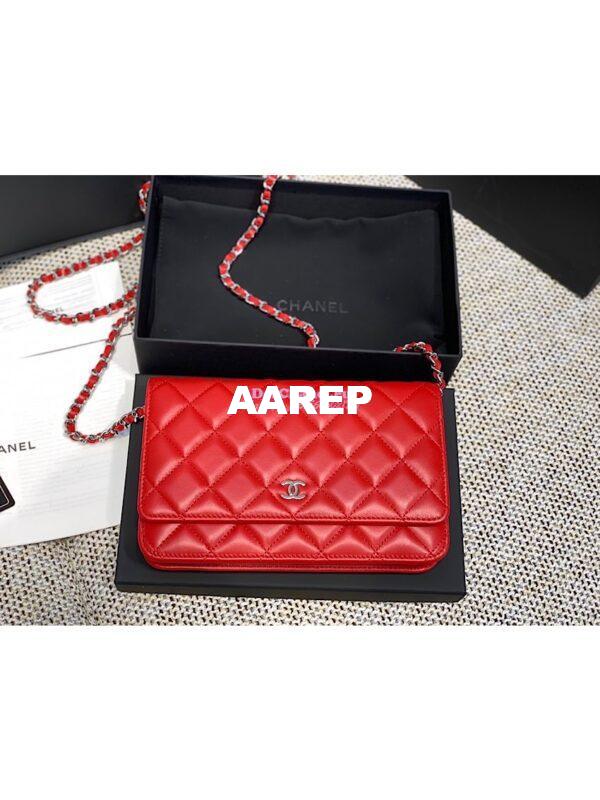 Replica Chanel CC Classic Lambskin Wallet On Chain WOC Red Bag 8