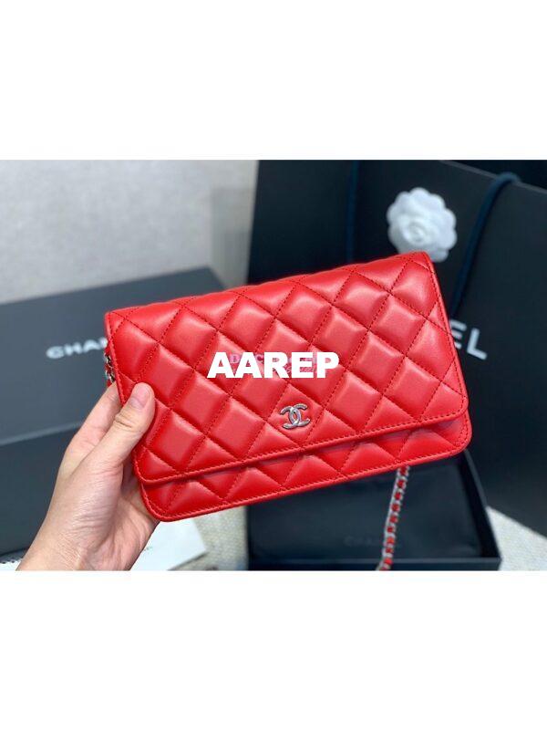 Replica Chanel CC Classic Lambskin Wallet On Chain WOC Red Bag 9