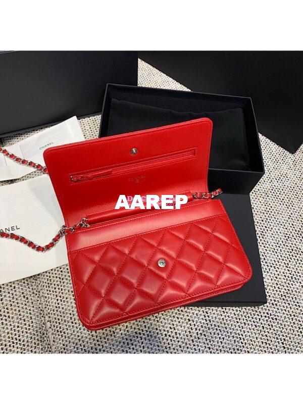Replica Chanel CC Classic Lambskin Wallet On Chain WOC Red Bag 11