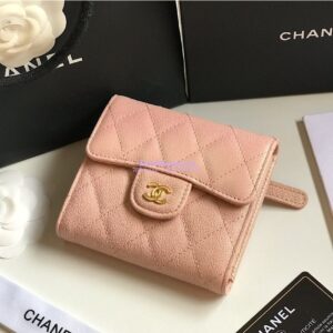 Replica Chanel Small Zip Pocket Wallet Iridescent Pink Grainy Calfskin A82288