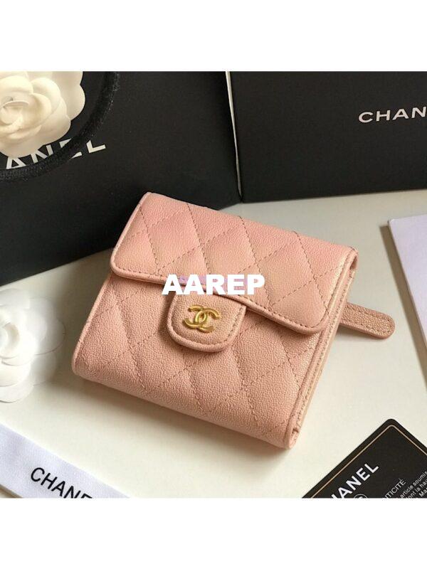 Replica Chanel Small Zip Pocket Wallet Iridescent Pink Grainy Calfskin A82288