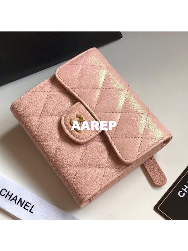 Replica Chanel Small Zip Pocket Wallet Iridescent Pink Grainy Calfskin A82288 2