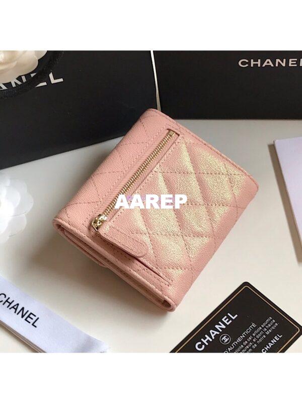 Replica Chanel Small Zip Pocket Wallet Iridescent Pink Grainy Calfskin A82288 5