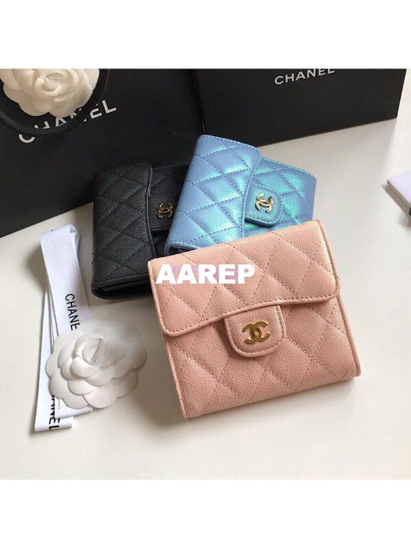 Replica Chanel Small Zip Pocket Wallet Iridescent Pink Grainy Calfskin A82288 10
