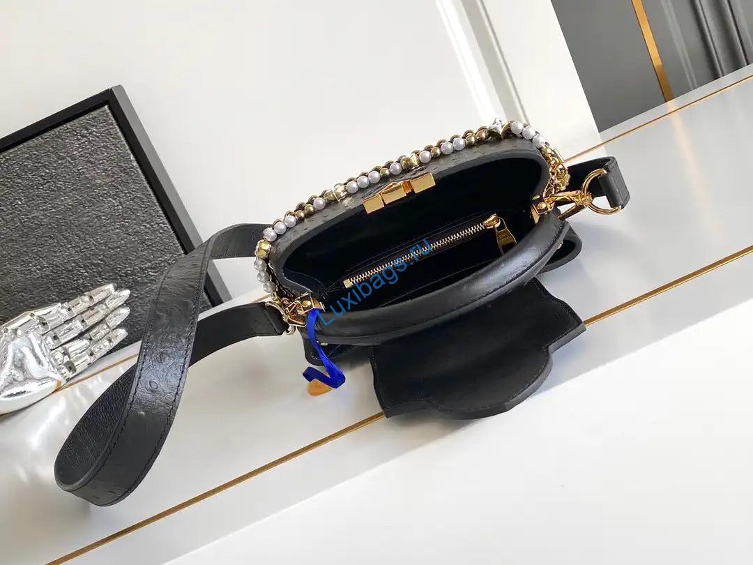 LV M87312 Louis Vuitton Ostrich Capucines Mini Black - Image 7