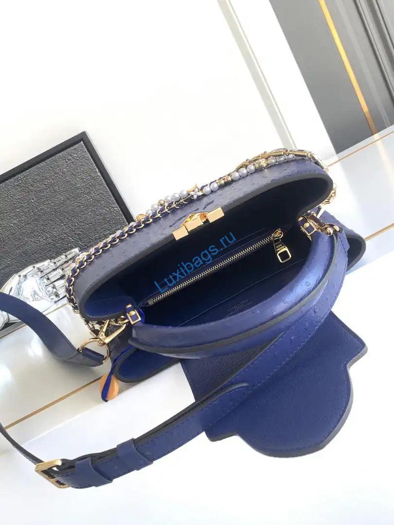 LV M87313 Louis Vuitton Ostrich Capucines BB Navy Blue - Image 7